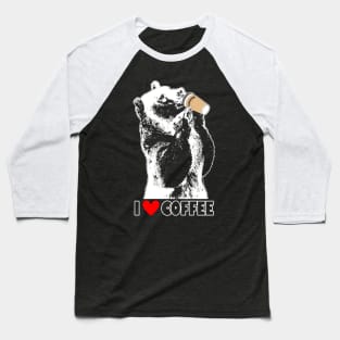 Funny Coffee Drinking Bear Gift For Coffee Lovers Baseball T-Shirt